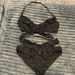 Adore Me Black Lace Bralette & Panty Set - Women Lingerie
